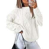 Trendy Queen Women's Oversized Cable Knit Crewneck Sweaters