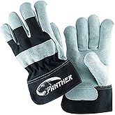 Galeton Panther Select Leather Palm Gloves Safety Cuff Black and Gray 12 Pack 2134, Black/Gray