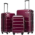 Coolife Luggage Expandable 3 Piece Sets PC+ABS Spinner Suitcase 20 inch 24 inch 28 inch (Radiant Pink., 3 piece set)
