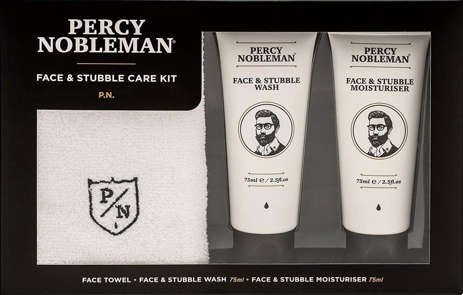 Face & Stubble Care Kit by Percy Nobleman, A Men's Gift Set For Skin Care. Moisturiser, Wash and Face Towel Kit