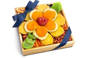 Blue Bow Gourmet Floral Dried Fruit & Nut Gift Tray for Family, Birthday, Thank You, Sympathy