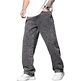 QGRSWBC Mens Jeans Regual Fit Y2K Denim Pants Hip hop Streetwear Trousers