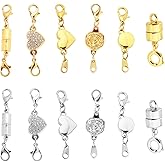 12pcs Magnetic Necklace Clasps, 6 Style Strong Magnetic Jewelry Clasps & Closures Jewelry Connector for Bracelets Anklet (Silver, Gold)