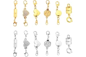 12pcs Magnetic Necklace Clasps, 6 Style Strong Magnetic Jewelry Clasps & Closures Jewelry Connector for Bracelets Anklet (Sil