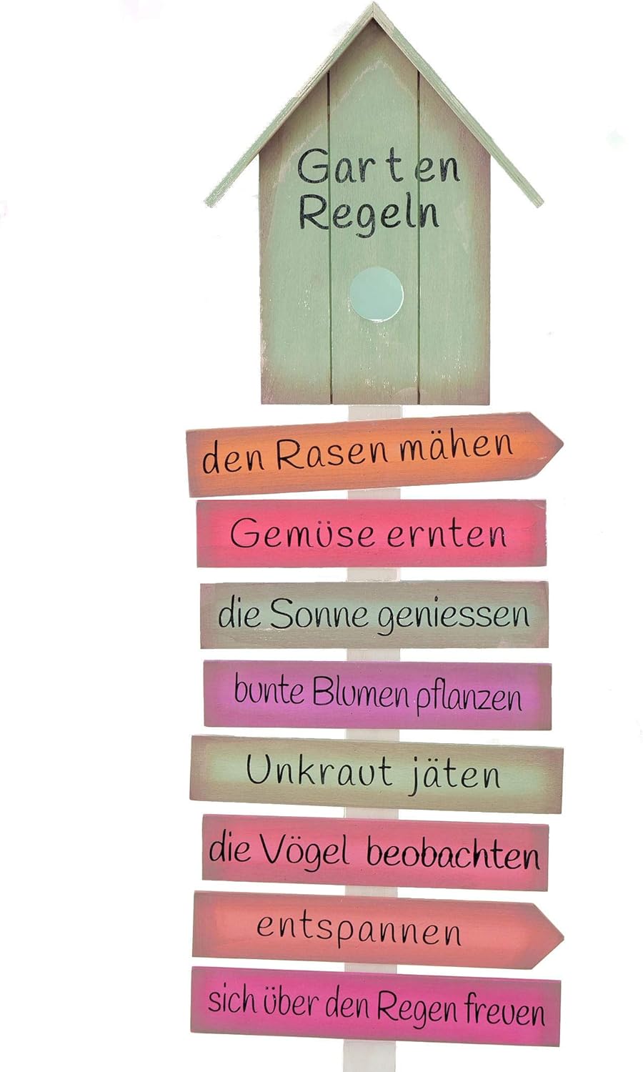 Spetebo Holzschild Gartenregeln Mit Erdspiess 103 Cm Holz Gartenstecker Garten Deko Schild Gartenstab Amazon De Garten