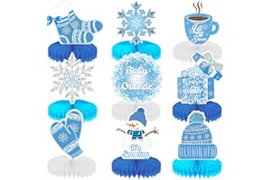 Adeyoo Winter Centerpieces for Table - 9Pcs Snowflake Table Decorations, Let It Snow Party Decorations Snowflake Snowman Honeycomb Centerpieces for Christmas Winter Wonderland Birthday Party Supplies