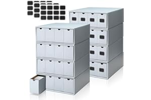 Resurhang 8 Sets 32 Pcs Trading Card Storage Box 19200+ Collectible Card Organizer with Separate Boxes and Label Stickers Soccer Football Baseball Sports Card Storage Compatible with TCG MTG (Gray)