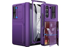 Vihibii Rugged Wallet Phone Case for Samsung Galaxy Z Fold 5 Dark Purple | Built-in Card Holder, Slide Camera Protective Cover, Hinge Protection, Front Screen Protector