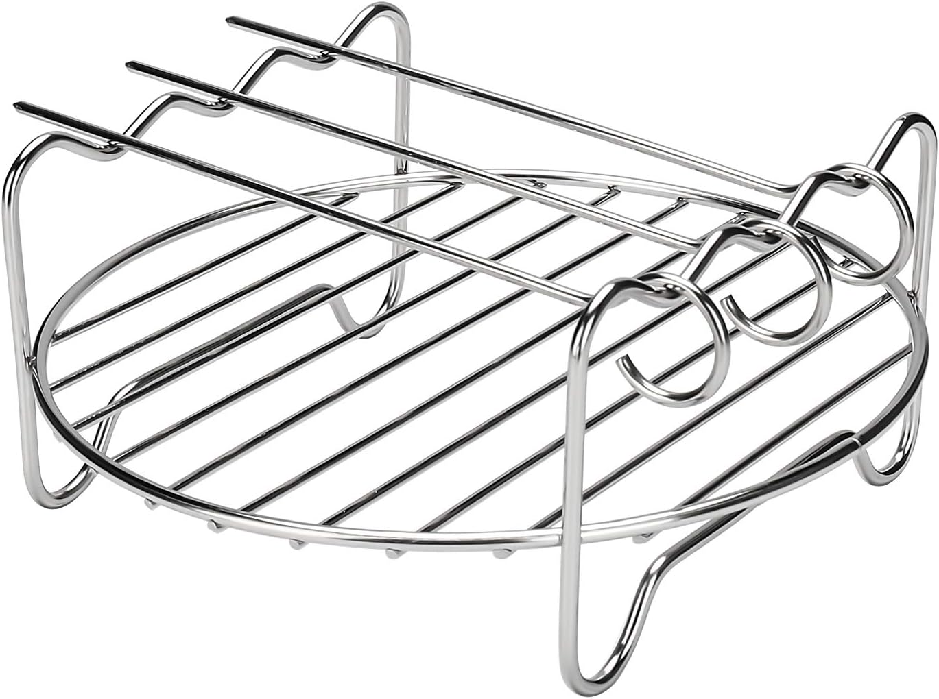 Clikon Air Fryer Accessories 304 Stainless Steel Multi-purpose Double Layer Rack with Skewer Air Fryer Rack Compatible with 2.6-5.8 QT