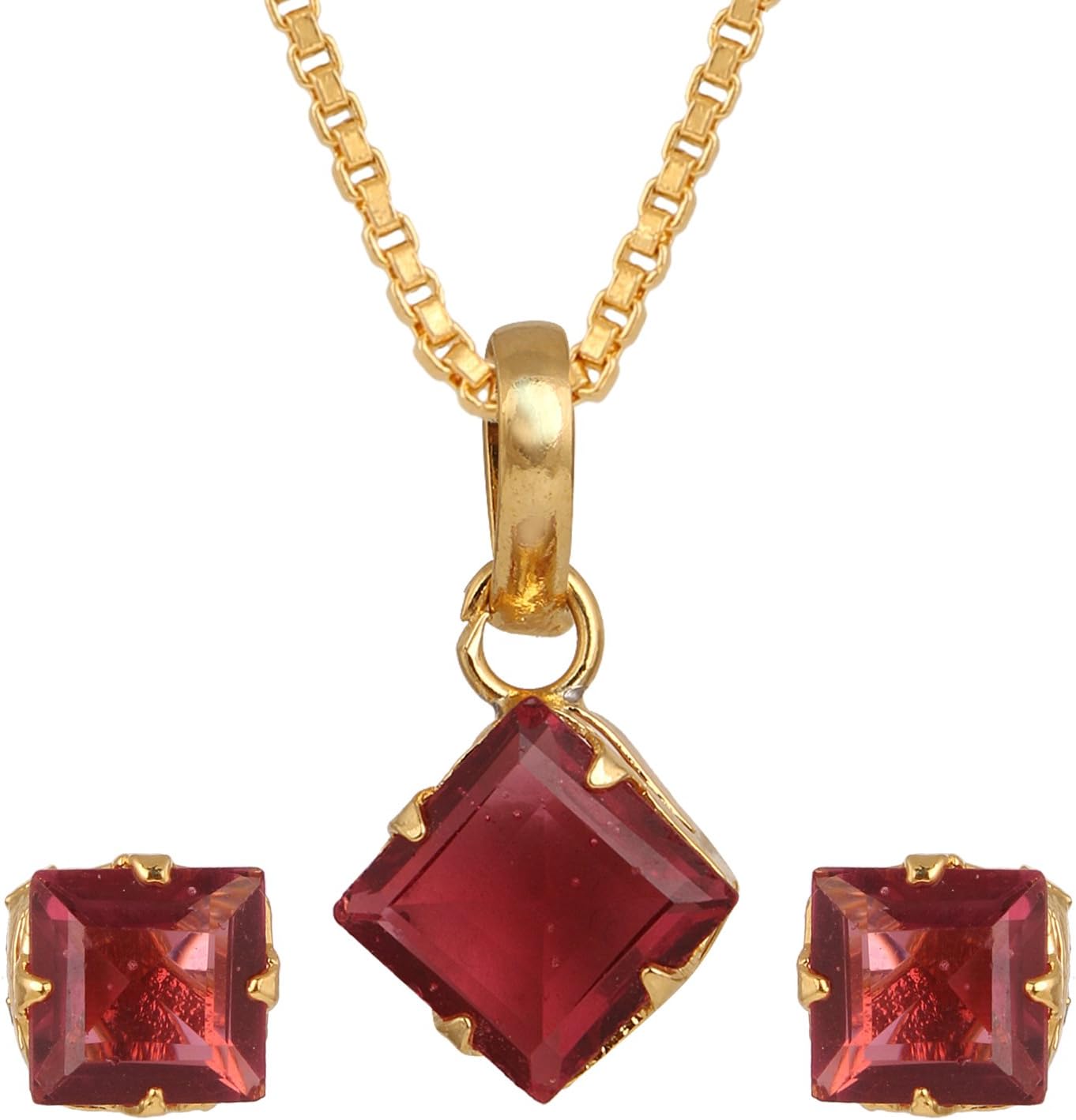 Designer American Diamond Pendant with Chain and Earrings for Girls & Women