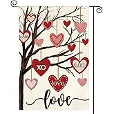 AVOIN colorlife Valentines Day Garden Flag 12x18 Inch Double Sided Outside, Love Heart Tree Rustic Anniversary Wedding Yard Outdoor Flag