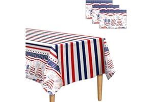 CAKKA 4th of July Tablecloth Plastic 54x108 Inch, 3 Pack Disposable Patriotic Table Cloth, Rectangle Memorial Day Tablecloth, Red Blue White Cover for Fourth July Independence Day Decor Decorations