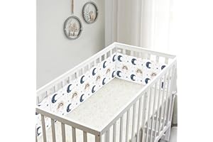 YUZEFI 6Pcs Anti-Collision Mesh Liner for Bed, 11.8” X 9.85” Upholstered Cushioned Pads Soft Padding for Sides Padded Covers (Star-Rainbow, 6pc-Only 2 Sides for Cribs)