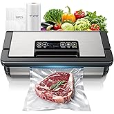 95kPa Vacuum Sealer Machine, Fully Automatic Food Sealer, Touch Display, 10-in-1 Functions & Powerful Sealing System with Double Heat Seal, Easy-Lock Handle, Built-in Cutter(Black Silver)