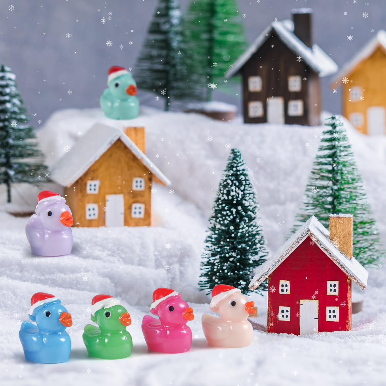 160 Pcs Christmas Mini Resin Ducks Tiny Santa Fairy Hat Duck Miniature Micro Landscape Garden Dollhouse Decor for Xmas Accessories DIY Craft Slime Party Gifts Prank Game Ornament Potted Plants