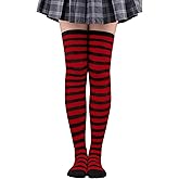 QEAGVJ Red and Black Striped Socks Thigh High Striped Tights Over The Knee Striped Halloween Stockings for Halloween Parties Cosplay