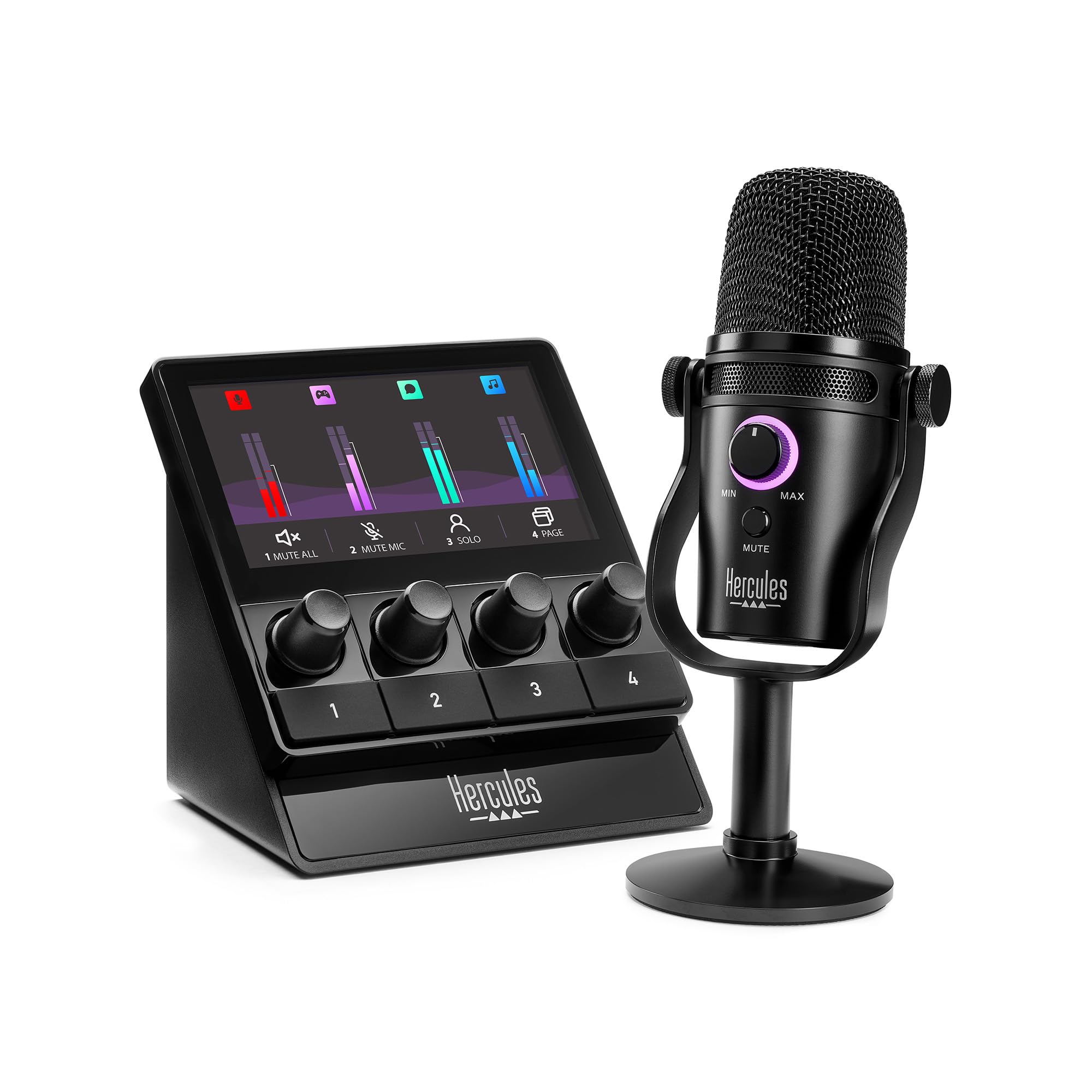 Hercules Stream Starter Kit – Stream 100 Gaming-Audio-Controller für Windows PC + HUD-600 USB/XLR-Mikrofon + Voicemod Pro (3 Monate)