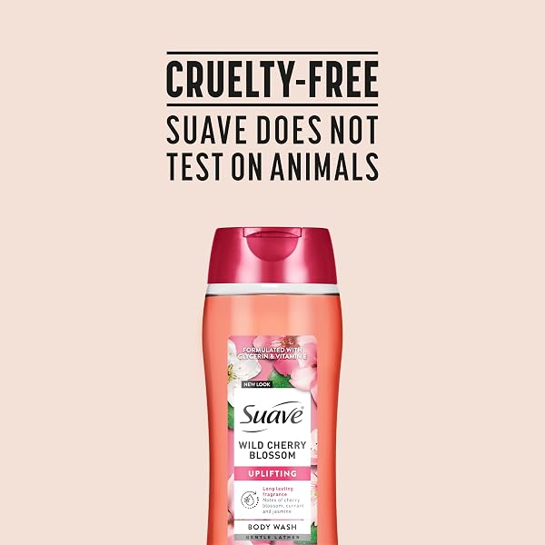 SUAVE MOISTURIZING BODY WASH, WITH WILD CHERRY BLOSSOM AND VITAMIN E EXTRACT, NO PARABENS, NO PHTAHALTES, 18 OZ PACK OF 6