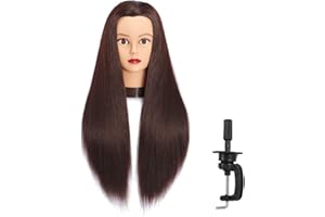 Headfix 26"-28" Long Hair Mannequin Head Synthetic Fiber Hair Hairdresser Practice Styling Training Head Cosmetology Manikin Doll Head with Clamp (6F1919LB0420)