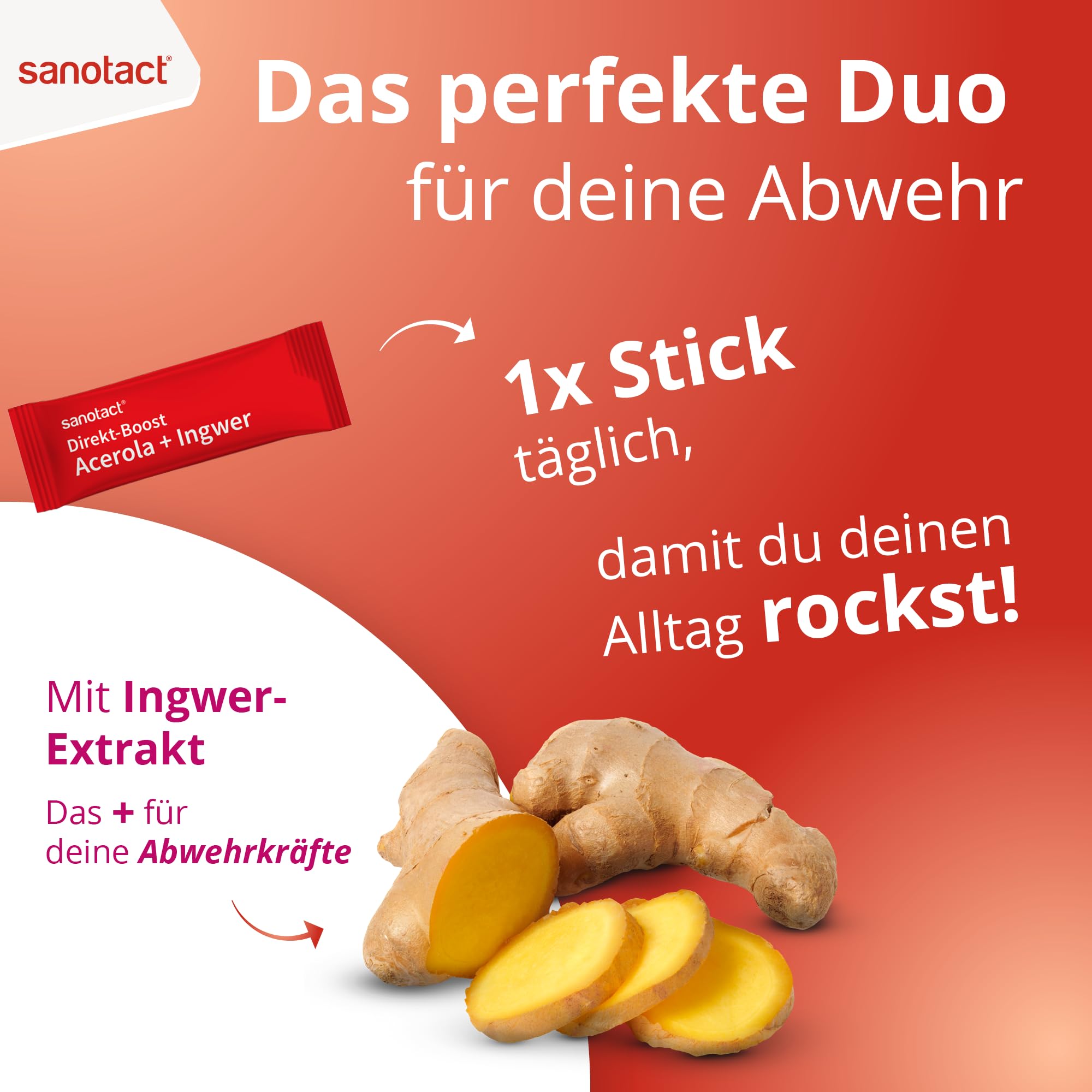 sanotact® Direkt-Boost Acerola + Ingwer | 20 Sticks | 180 mg natürliches Vitamin C aus Acerola | mit Ingwer-Extrakt | Immun­system & Zellschutz¹ | vegan, zuckerfrei, glutenfrei, laktosefrei 6