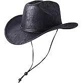 Lanzom Women Men Western Hat Cowboy Hat Cowgirl hat Wide Brim Hat with Lanyard
