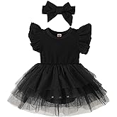 Baby Girl Ruffle Sleeve Romper Dress Infant Jumpsuit Tutu Skirt Set Newborn Princess Tulle Dresses Headband Outfit