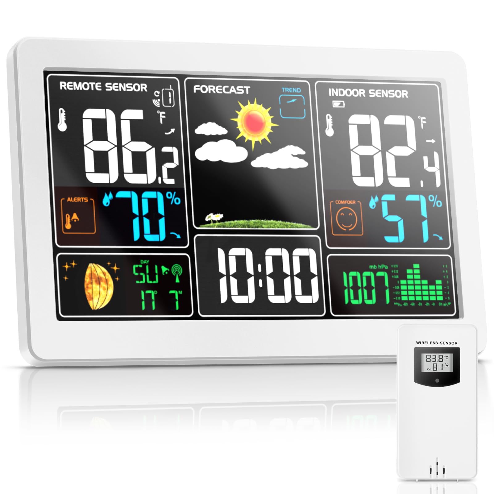 Photo 1 of Weather Station Wireless Indoor Outdoor Thermometer with 3 Remote Sensors and Color Display Atomic Clock, Weather Thermometer Forecast Station with Sunrise Sunset Time and Tide Level