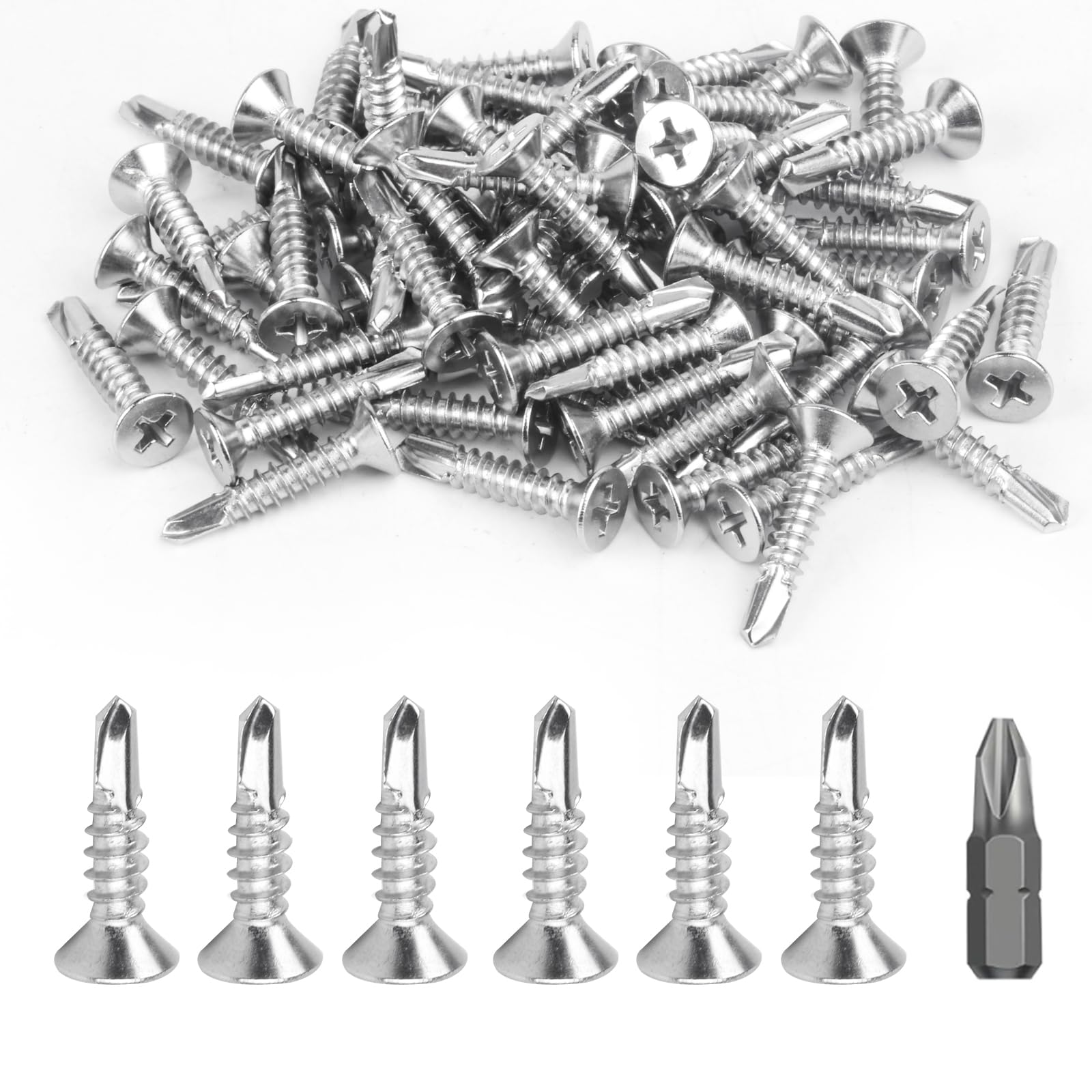 150 PcsSelf Drilling Screws for Metal, Stainless Steel Self Tapping Screws for Metalwork, Self Tapping Metal ScrewsFlat Head Cross Countersunk Screw for Roofing Sheets(M4.2 * 19mm)