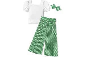 DONWEN Toddler Kids Girl Clothes Square Neck Shirt Top + Stylish Pants + Headband 3pcs Spring Summer Girl Outfits Set
