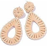 Boho Raffia Earrings Statement Teardrop Earrings Drop Dangle Bohemian Earrings for Women Cute Handmade Earring