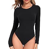 Summienlink Women's Long Sleeve Stretchy Soft Bodysuit Sexy Basic Crew Neck Shirt Tops