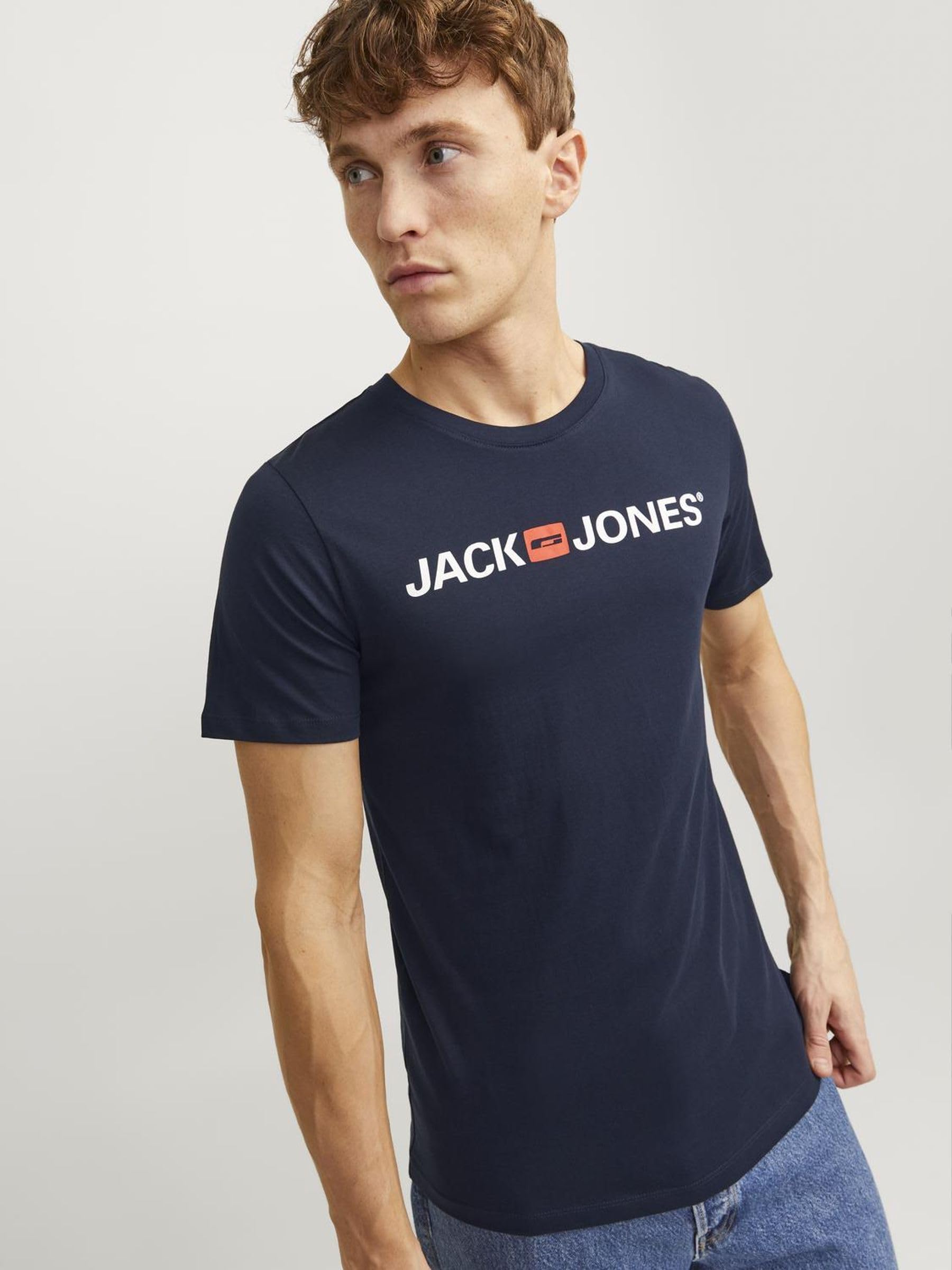 JACK & JONES Herren Jjecorp Logo Tee Crew Neck Noos T shirt, Navy Blazer, XL EU 8