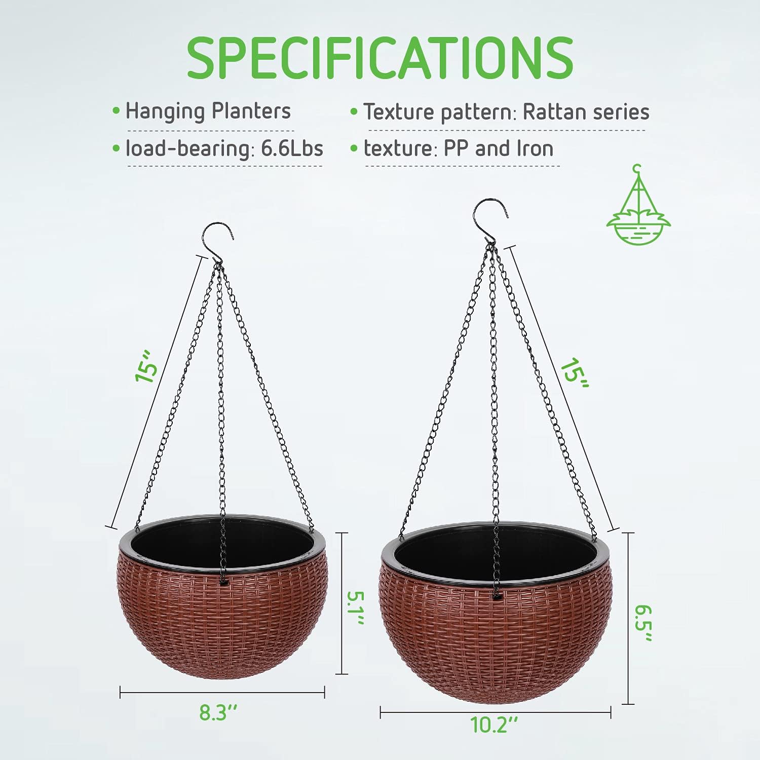 VIVOSUN 2 Pieces (8.3" & 10.2") Hanging Planter Self Watering Hanging Basket Flower Plant Pot Brown: Kitchen & Dining