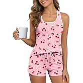 Ekouaer Womens Tank Top Pajama Set Sleeveless Sleepwear Cami and Shorts Pjs | Comfy Racerback Printed Camisole 2 Piece Summer Loungewear