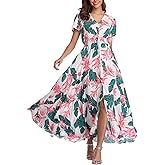 Women's Boho Floral Maxi Dress Summer Button Up Split Flowy Beach Party Dress