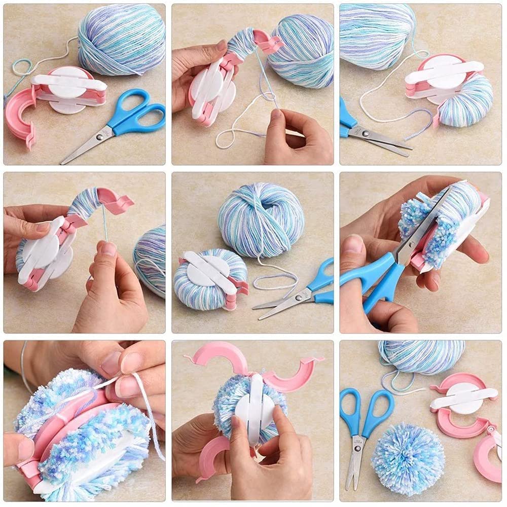 RRigo Pom Pom Maker, 8 Sizes Pompom Maker Tool Set for Fluff Ball Weave DIY Wool Yarn Knitting Craft Project for Kids and Adult + 20 PCS Plastic Needles Buckle + 2PCS Scissors(30)