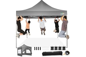 COBIZI 10x10 Pop Up Canopy Tent with 4 sidewalls Commercial Heavy Duty Canopy UPF 50+ All Weather Waterproof Outdoor Canopy Wedding Tents for Parties Gazebo with Roller Bag, Grey (Windproof Upgraded)