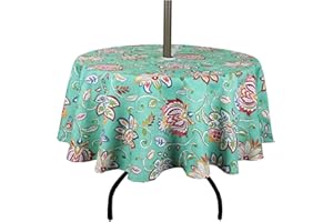 EHouseHome Outdoor and Indoor 60inch Round Tablecloth with Umbrella Hole and Zipper, Waterproof Zippered Patio Table Cloths, Spring/Summer Table Covers for Backyard Circular Table/BBQs/Picnic
