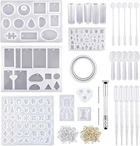 Crafting Silicone Casting Molds and Tools Set, 229 Pieces Jewelry Casting Moulds Tools Set Silicone Resin Kit for DIY Jewelry Bracelet Keychain Craft Making Stencils Assorted Shape