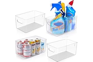 Faryuan 4 PCS Clear Plastic Storage Bins, Refrigerator Organizer Bins with Handles, Pantry Organizer Bins for Food, BPA-Free Fridge Organizer for Fridge, Freezer, Kitchen, Cabinet, Pantry, 10" Long
