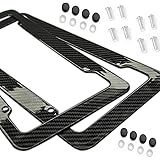 Carbon Fiber Style License Plate Frames Front & Rear 2pc Set With Fasteners and Screws glossy finish