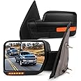 SCITOO Towing Mirrors fit 2004-2014 for Ford for F150 Pickup Black Tow Mirror Pow Heated LED Turn Signal Puddle Light