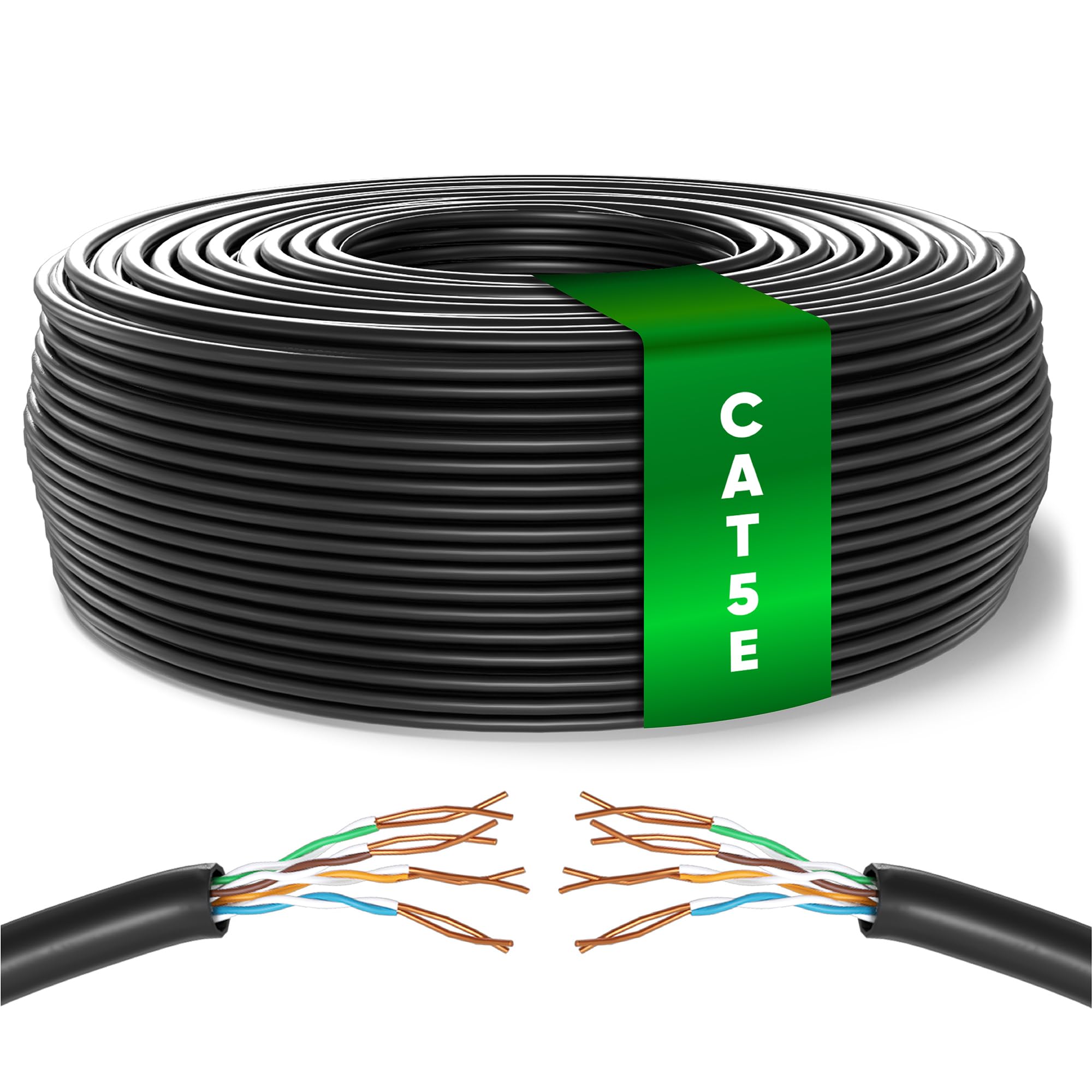 Mr. Tronic Bulk Cat 5E Ethernet Cable 50m, High Speed LAN Ethernet Network Cable, 50m Bulk Cat5E Internet 1 Gbps, 100 MHz, ADSL AWG24, UTP CCA (50 Meters, Black)