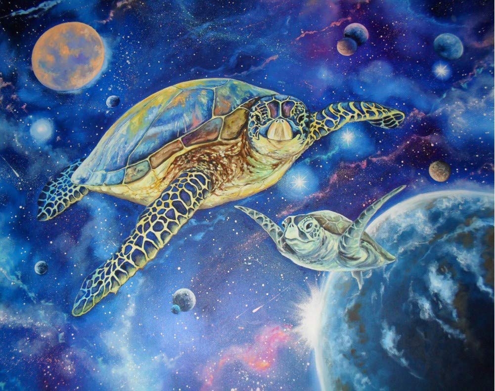New 5D Diamond Painting Kits for Adults Kids, Awesocrafts Turtle Flying in The Universe Partial Drill DIY Diamond Art Embroidery Paint by Numbers with Diamonds (Turtle1)