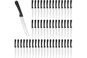 Geelin 50 Pieces Stainless Steel Rounded Serrated Blade Steak Knives Round Tip Steak Knife with Plastic Handle for Kitchen Bu