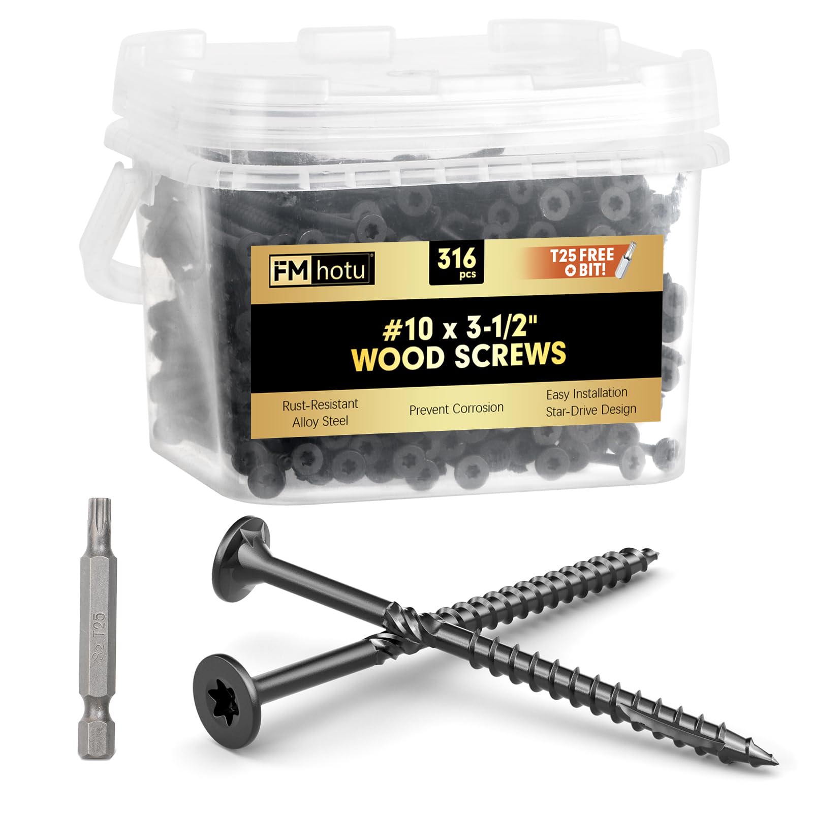 Photo 1 of #10 x 3-1/2” Deck Screws, 316Pcs Star Drive Wood Screws, Rust Resistant Timber Screws for Timber/Log/Landscaping Wood, T25 Star Bit Included, Black