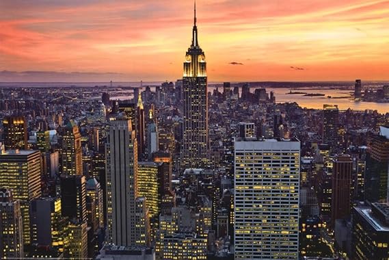 Amazon Com New York City Empire State Building Sunset Art Poster Print 36 X 24in Photo Poster Of New York City Posters Prints