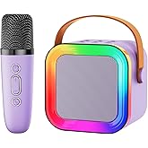 Mini Karaoke Machine Speaker for Kids Adults,Portable Bluetooth with 1-2 Wireless Microphones,Christmas Birthday Gifts Toys Girls Boys Ages 4, 5, 6,7, 8,9,10,11,12+ Years Old Toddler (Purple - 1 Mic)