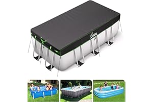 UIRWAY 8.2x14 FT Rectangular Pool Cover with Reflective Strips for above Ground Pool, Solar Cover Including Rope Tie and Luminous Ground Nails, Swimming Pool Cover for Rectangular or Oval Frame Pools