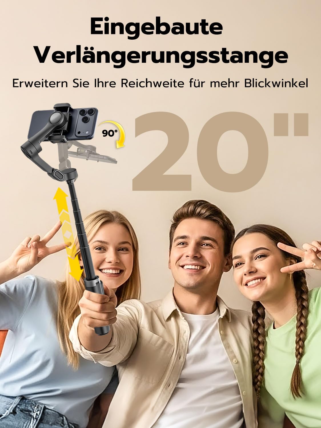 AOCHUAN 3-Achsen-Gimbal-Stabilisator für iPhone mit 360°-Gesichtserkennung, Smartphone-Gimbal mit EIN-klick-Stativöffnung, Stabilisator mit Fernbedienung und 50 cm Verlängerungsstange, Smart X3 3